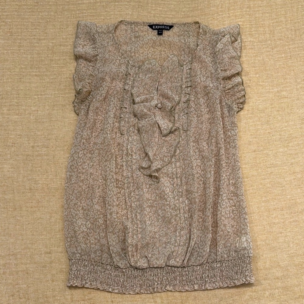 Express Brown‎ & Blush Ruffled Relaxed Blouse